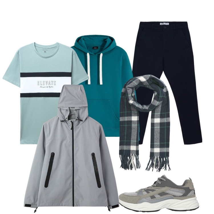 Outfit uomo - Total look #2274945. Stile Casual per Tutti i giorni. Abbinamento con felpe con cappuccio, pantaloni chino, sneakers, giacche, t-shirt, sciarpe.