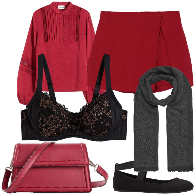 Outfit donna - Total look. Stile Bon Ton per Tutti i giorni. Abbinamento con ballerine, bluse, borse a tracolla, reggiseni, gonne, sciarpe.