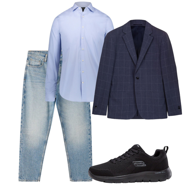 Outfit uomo - In giacca. Stile Casual per Tutti i giorni. Abbinamento con sneakers, jeans dritti, camicie, giacche.