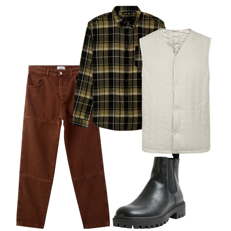 Outfit uomo - Autunno. Stile Casual per Tutti i giorni. Abbinamento con pantaloni, stivali e stivaletti, camicie, piumini.