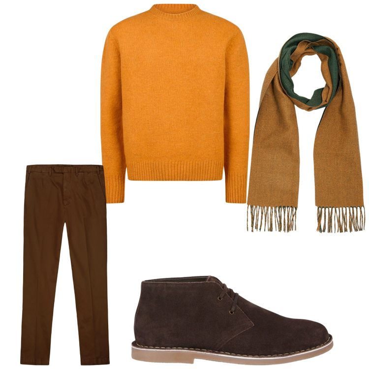 Outfit uomo - Ottobre. Stile Casual per Tutti i giorni. Abbinamento con pantaloni, stivali e stivaletti, sciarpe, maglieria.