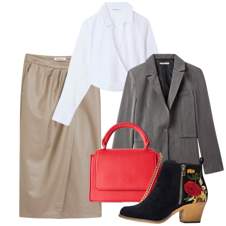 Outfit donna - La classe non è acqua. Stile Chic per Tutti i giorni. Abbinamento con stivaletti, gonne longuette, blazer, camicie, borse a tracolla.