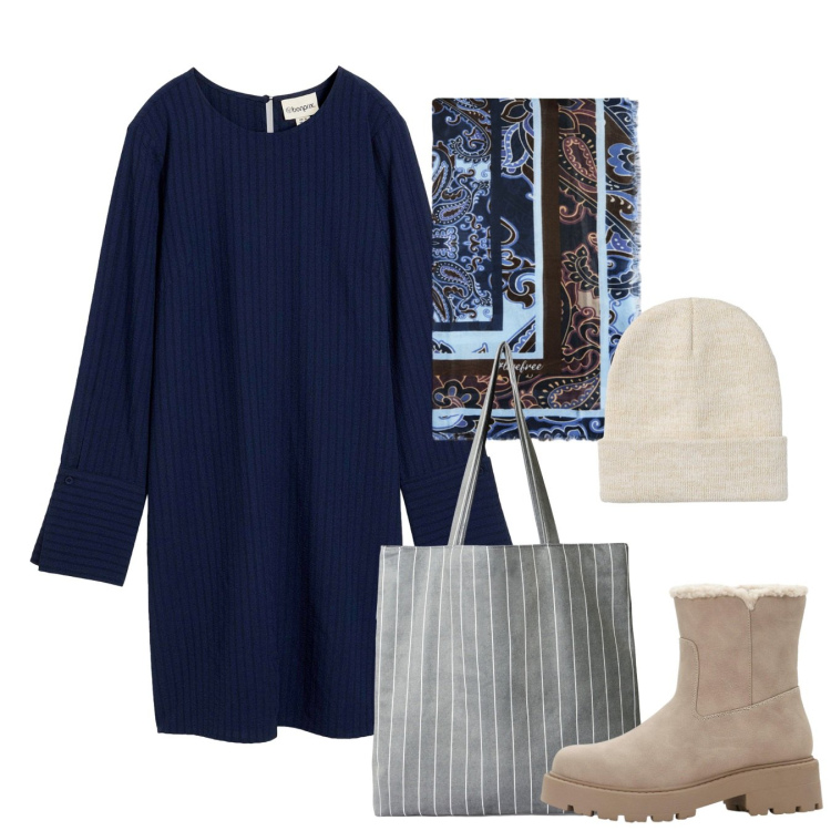 Outfit donna - Autunno. Stile Bon Ton per Tutti i giorni. Abbinamento con stivaletti, vestiti corti, shopping bag, berretti, foulard.