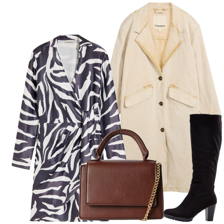 Outfit donna - Maculato chic. Stile Chic per Tutti i giorni. Abbinamento con stivali, trench, vestiti, borse a tracolla.