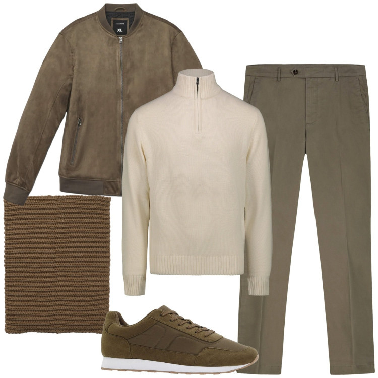 Outfit uomo - Total look #2275037. Stile Casual per Tutti i giorni. Abbinamento con sneakers, giacche, scaldacollo, pantaloni chino, maglieria.