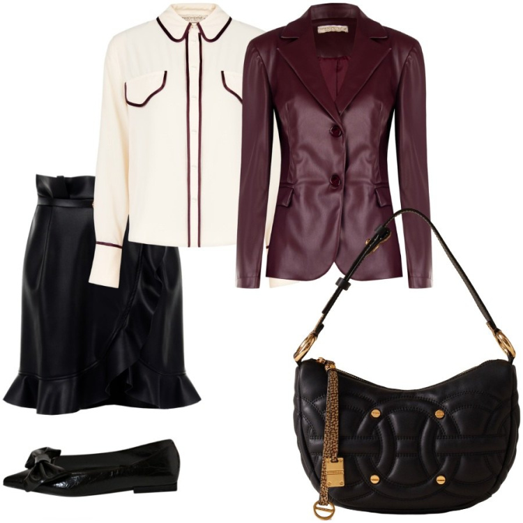 Outfit donna - Birthday party. Stile Chic per Serata fuori. Abbinamento con minigonne, camicie, ballerine, blazer, borse a spalla.