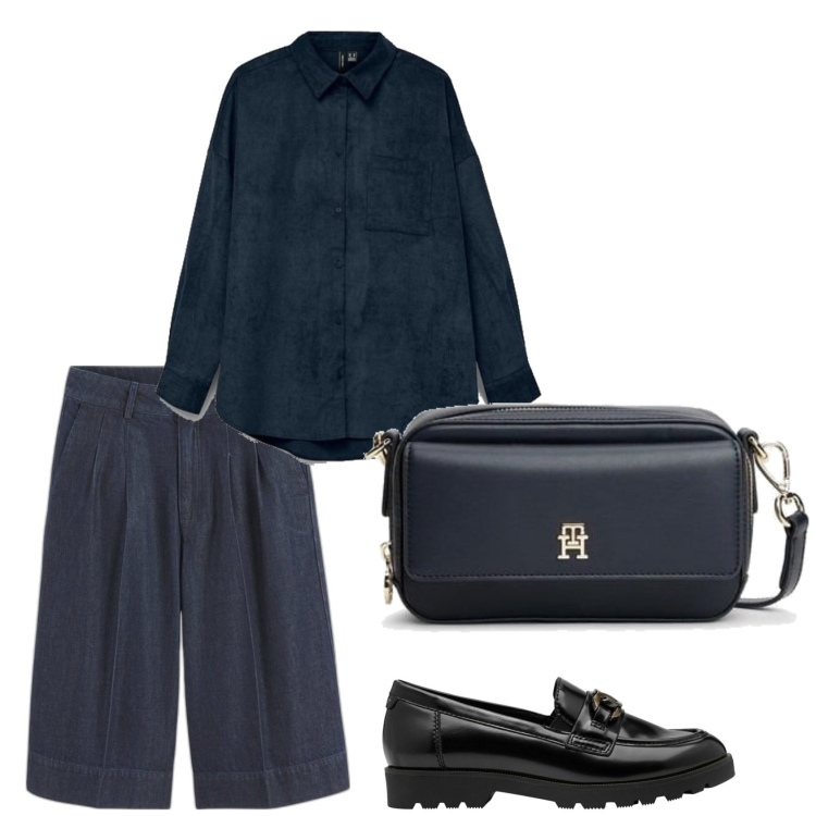 Outfit mujer - Mannish look. Estilo Mannish para Todos los días. Combinación con bermudas, bandoleras, camisas, mocasines.