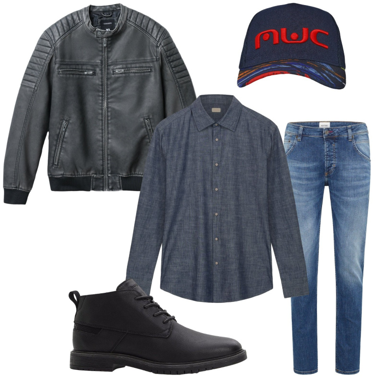 Outfit uomo - Trendy. Stile Trendy per Tutti i giorni. Abbinamento con jeans dritti, stivali e stivaletti, cappelli con visiera, giacche, camicie.