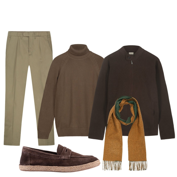 Outfit uomo - Total look #2275072. Stile Trendy per Ufficio. Abbinamento con espadrillas, sciarpe, pantaloni, pullovers, bomber.