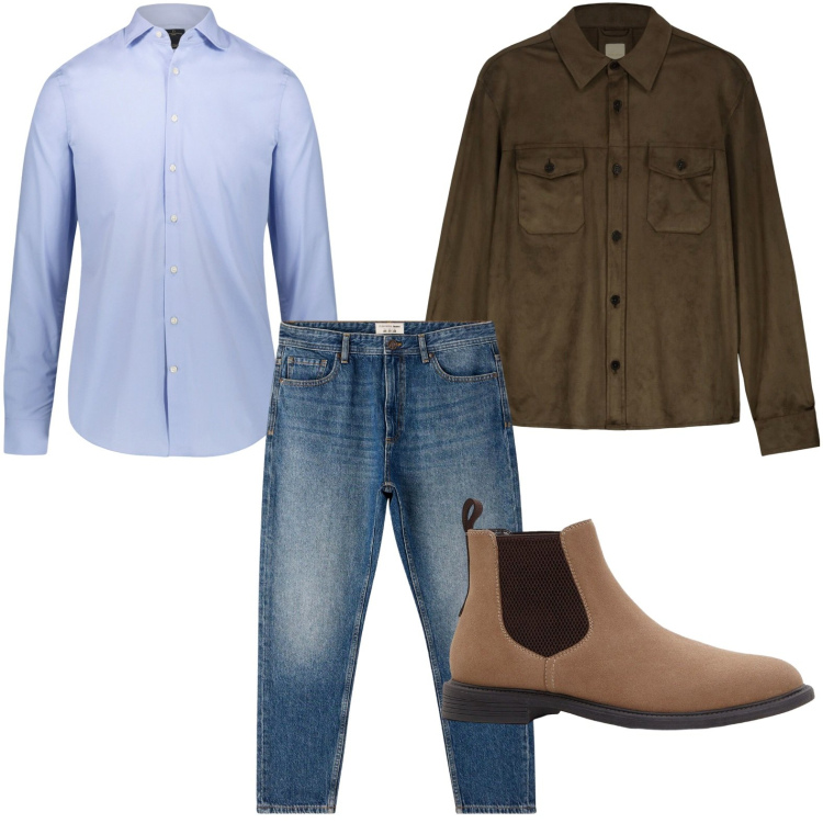 Outfit uomo - Il blu classico. Stile Trendy per Tutti i giorni. Abbinamento con stivali e stivaletti, jeans, camicie, giacche.
