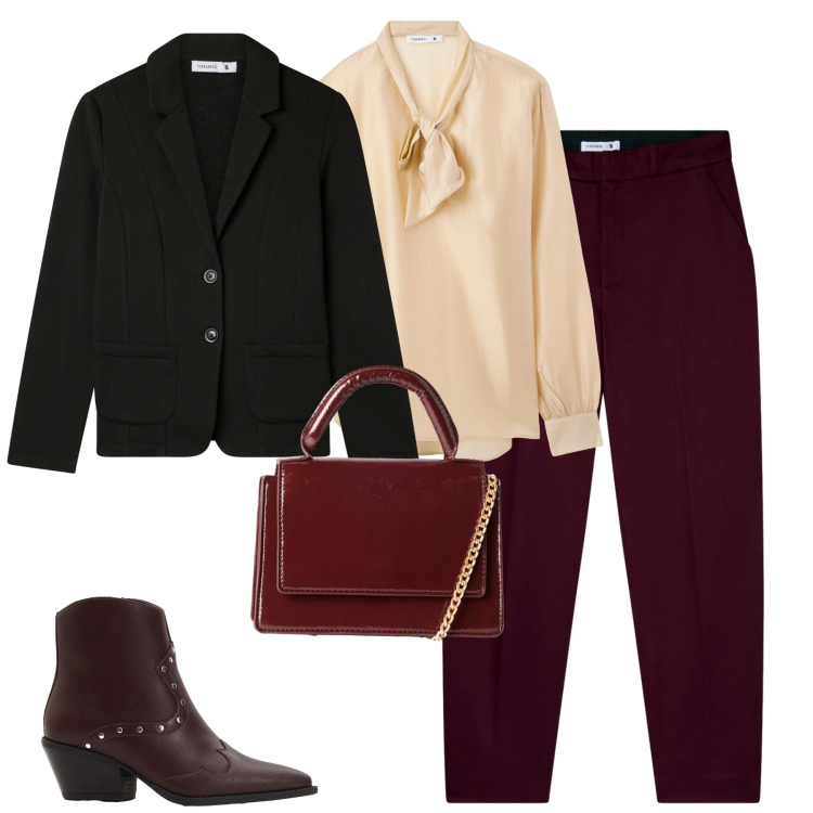 Outfit donna - City. Stile Urban per Tutti i giorni. Abbinamento con stivaletti texani, bluse, blazer, pantaloni chino, borse a tracolla.