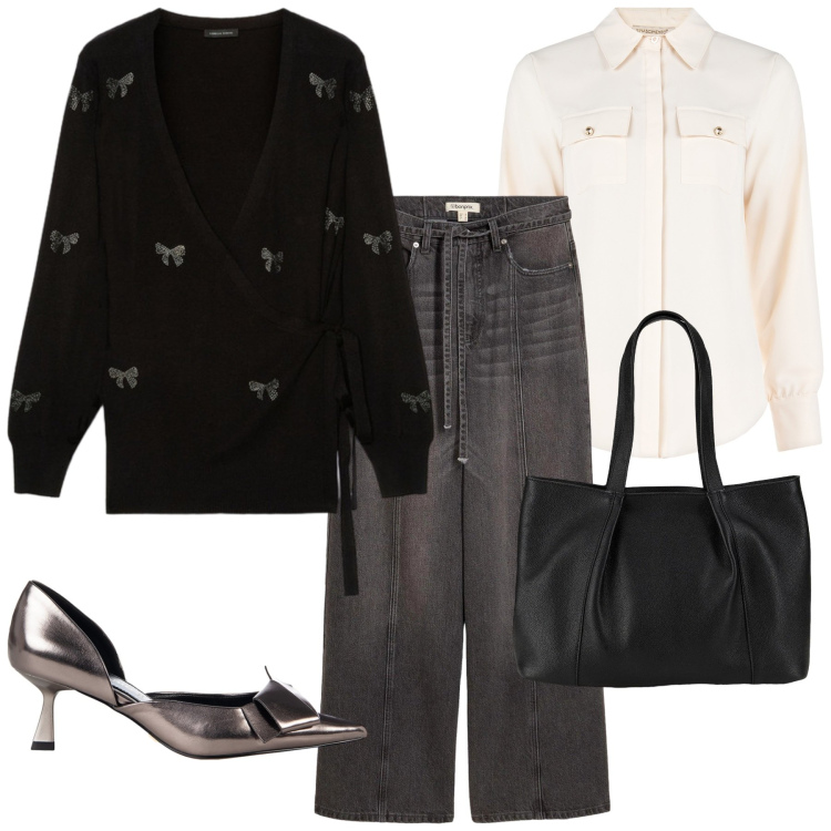 Outfit donna - Total look #2275080. Stile Romantica per Serata fuori. Abbinamento con jeans, shopping bag, décolleté, camicie, cardigans.