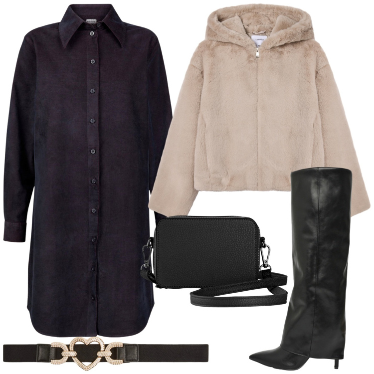 Outfit donna - Total look #2275089. Stile Rock per Serata fuori. Abbinamento con borse a tracolla, cinture, stivali, ecopellicce, vestiti chemisier.