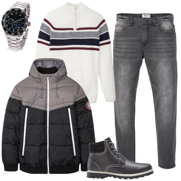 Outfit homme - Bruno. Style Tendance pour Tous les jours. Assortir avec gros pulls, montres, jean slim, bottes, manteaux.