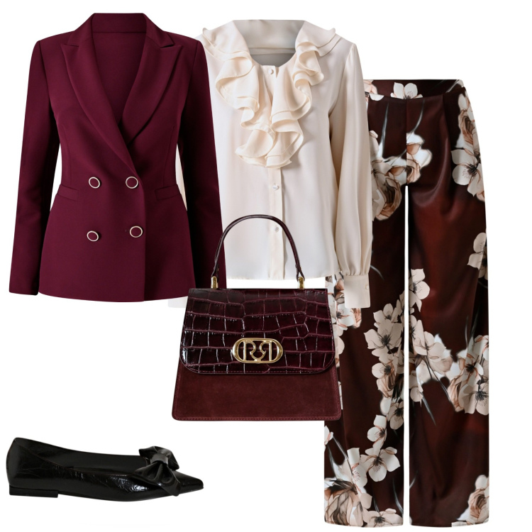Outfit donna - Rinascimento. Stile Chic per Cerimonia. Abbinamento con pantaloni a palazzo, blazer, ballerine, borse a mano, bluse.