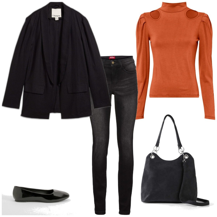 Outfit femme - Pull citrouille. Style Basique pour Bureau. Assortir avec jeans, t-shirts, blazers, sacs à main, ballerines.