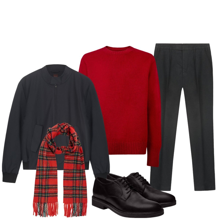 Outfit uomo - Total look #2275118. Stile Trendy per Tutti i giorni. Abbinamento con scarpe stringate, sciarpe, maglieria, pantaloni, bomber.