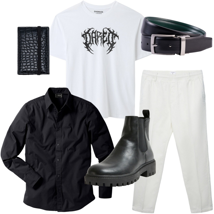 Outfit uomo - Praticità quotidiana. Stile Trendy per Tutti i giorni. Abbinamento con camicie, t-shirt, stivali e stivaletti, pantaloni, cinture, portafogli.