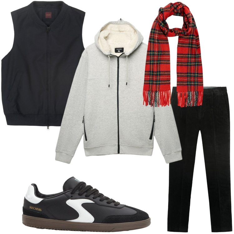 Outfit uomo - Leggerezza dei capi. Stile Trendy per Tutti i giorni. Abbinamento con sneakers, felpe con cappuccio, sciarpe, pantaloni, giacche.