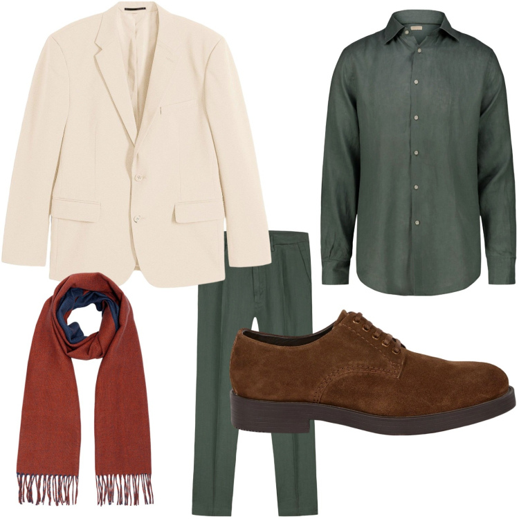 Outfit uomo - La sciarpa che riscalda. Stile Casual per Ufficio. Abbinamento con giacche, scarpe stringate, camicie, pantaloni, sciarpe.