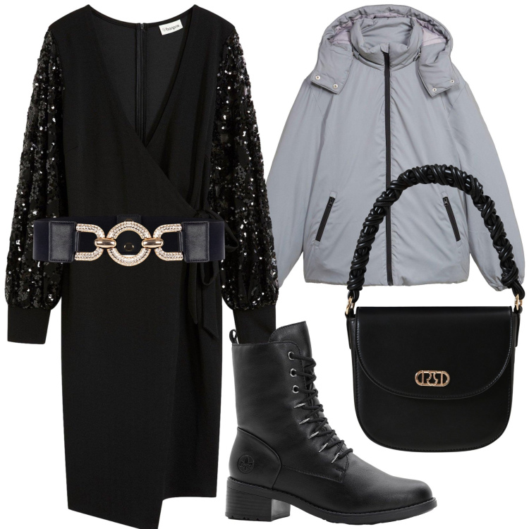 Outfit donna - Cena fuori in una serata di pioggia. Stile Urban per Serata fuori. Abbinamento con vestiti midi/longuette, stivaletti, blazer, cinture, borse a mano.