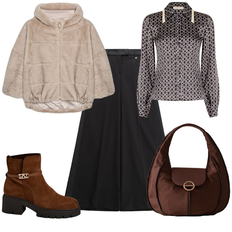 Outfit donna - Total look #2275150. Stile Trendy per Tutti i giorni. Abbinamento con camicie, stivaletti, pantaloni, borse a spalla, ecopellicce.