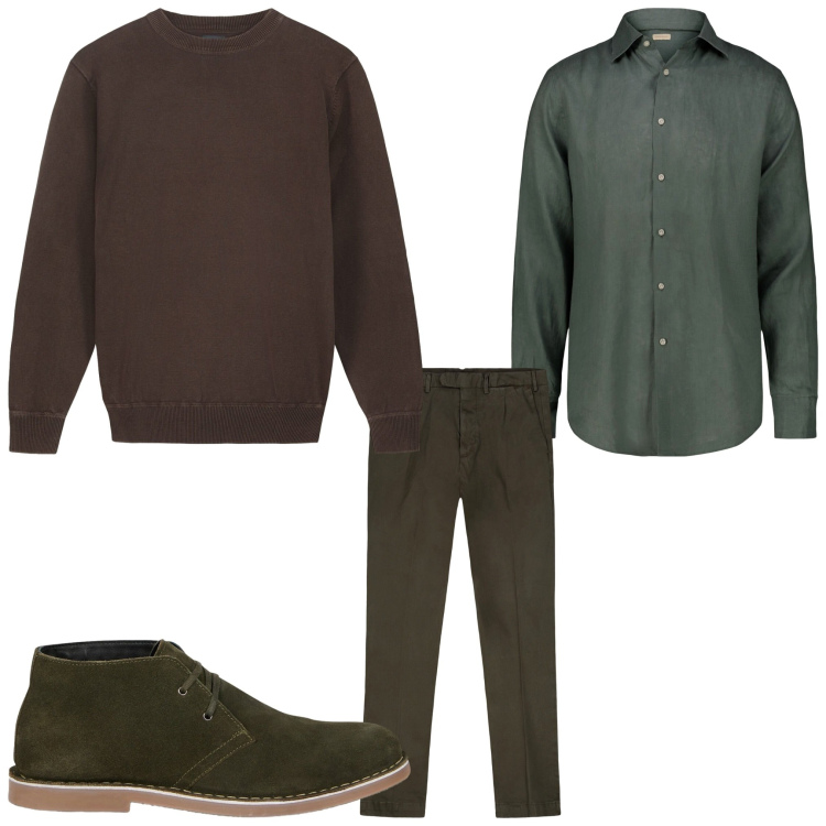 Outfit uomo - Bosco. Stile Casual per Tutti i giorni. Abbinamento con pantaloni, camicie, stivali e stivaletti, maglieria.