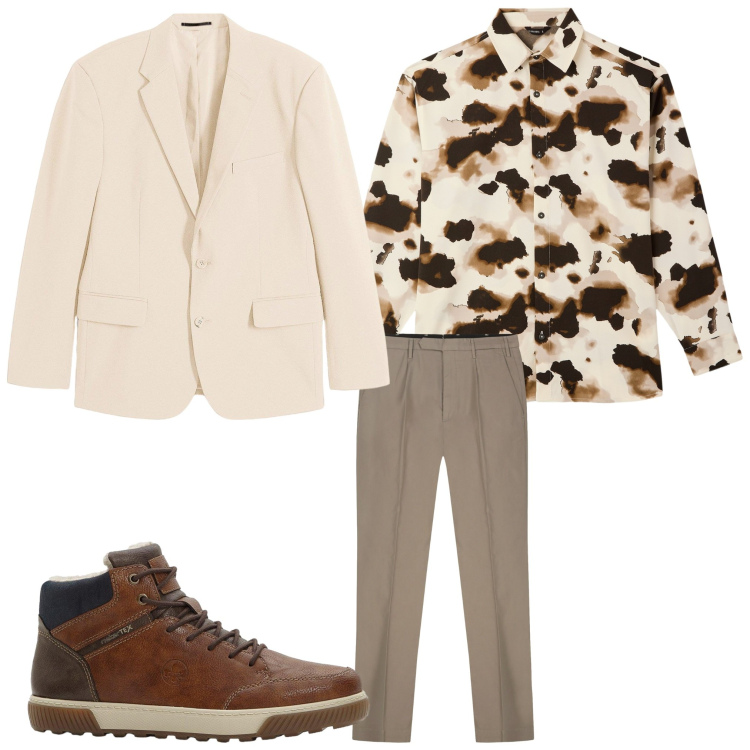 Outfit uomo - Macchie. Stile Business/Elegante per Ufficio. Abbinamento con giacche, sneakers alte, camicie, pantaloni.