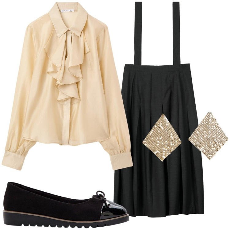 Outfit donna - Bon ton. Stile Bon Ton per Serata fuori. Abbinamento con ballerine, orecchini, camicie, gonne lunghe.