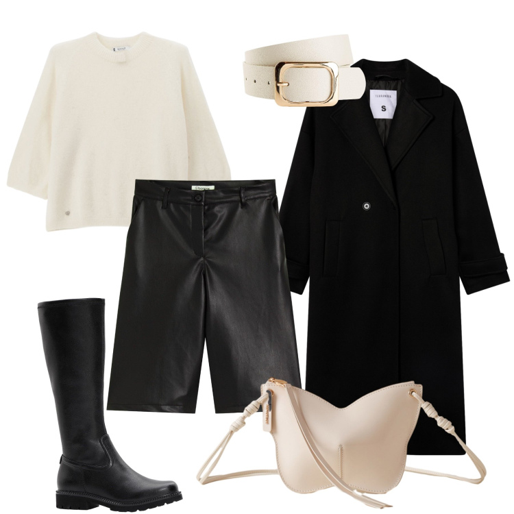 Outfit donna - Bermuda in pelle. Stile Casual chic per Tutti i giorni. Abbinamento con cinture, bermuda, stivali, cappotti, pullovers, borse a tracolla.