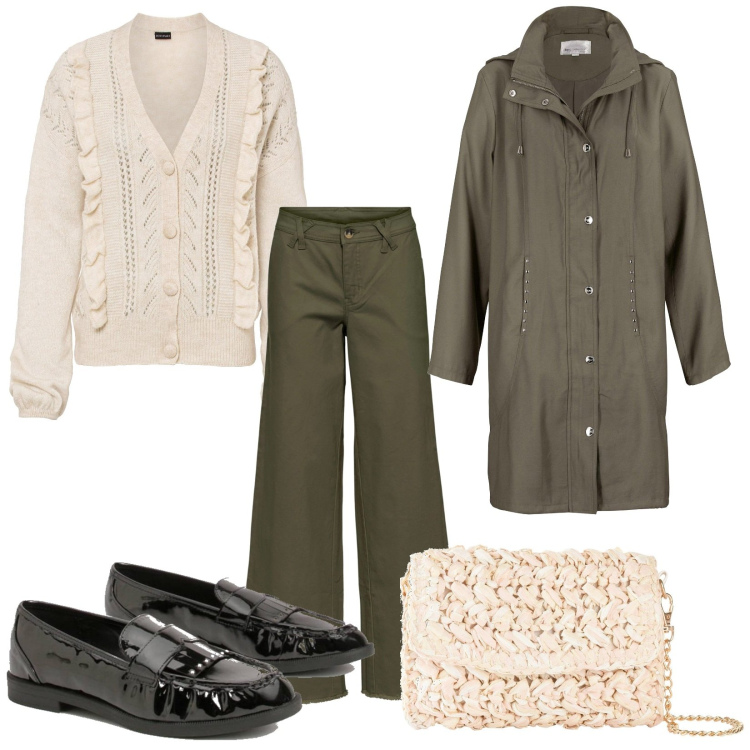 Outfit femme - Casual #12199. Style Casual pour Tous les jours. Assortir avec parka, jupe-culotte, sacs en bandoulière, pulls, mocassins.