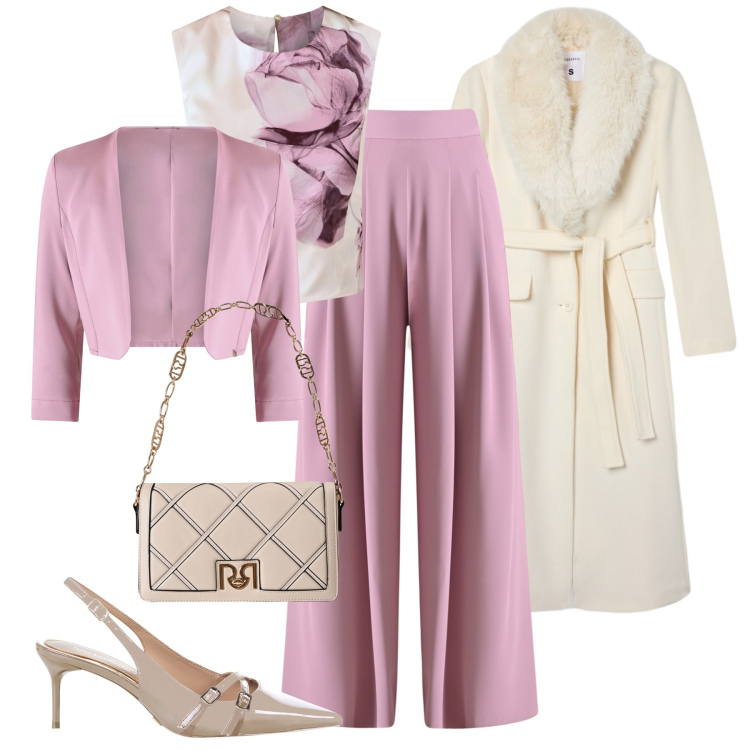 Outfit donna - Cerimonia a novembre. Stile Chic per Cerimonia. Abbinamento con cappotti, pantaloni a palazzo, bolero, top, borse a tracolla, décolleté.