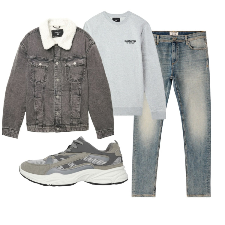 Outfit uomo - Total look #2275232. Stile Casual per Tutti i giorni. Abbinamento con felpe, sneakers, jeans skinny, cappotti.