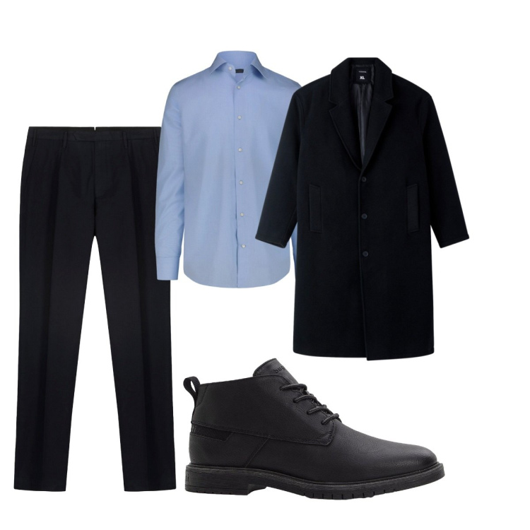 Outfit uomo - Total look #2275236. Stile Business/Elegante per Ufficio. Abbinamento con stivali e stivaletti, cappotti, pantaloni, camicie.