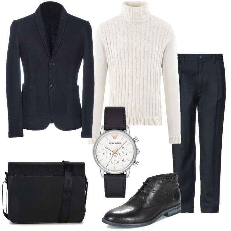 Outfit uomo - S.Valentino ti regalo Armani. Stile Business/Elegante per Ufficio. Abbinamento con pantaloni, borsa nero.
