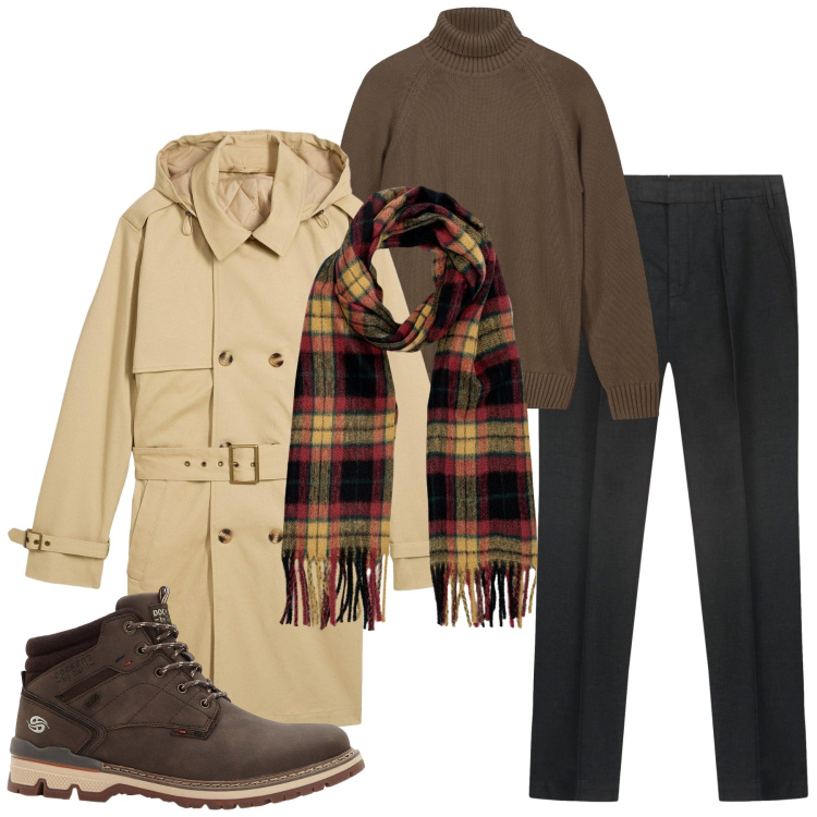 Outfit uomo - L’accessorio che fa la differenza. Stile Casual per Tutti i giorni. Abbinamento con stivali e stivaletti, trench, sciarpe, pantaloni, pullovers.