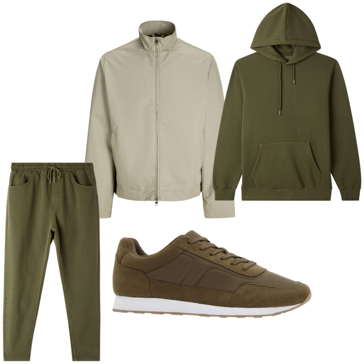 Outfit uomo - Stile rilassato. Stile Trendy per Tutti i giorni. Abbinamento con giacche, sneakers, pantaloni, felpe con cappuccio.