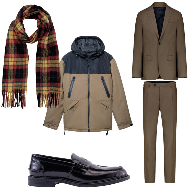 Outfit uomo - Stiloso. Stile Casual per Serata speciale. Abbinamento con bomber, abiti, sciarpe, scarpe stringate.