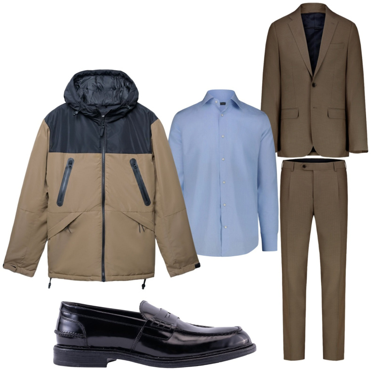 Outfit uomo - Riunione di lavoro. Stile Casual per Ufficio. Abbinamento con bomber, camicie, abiti, scarpe stringate.