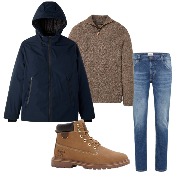 Outfit uomo - Total look #2275431. Stile Casual per Tutti i giorni. Abbinamento con maglieria, jeans dritti, stivali e stivaletti, giacche.