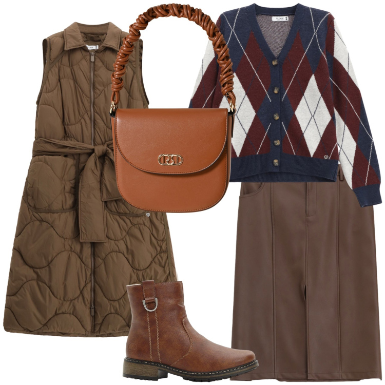 Outfit donna - Smanicato per un pomeriggio. Stile Urban per Tutti i giorni. Abbinamento con stivaletti, borse a mano, cardigans, blazer, gonne.