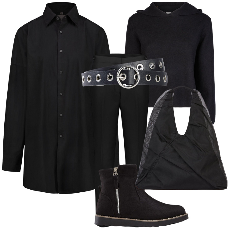 Outfit donna - Doppelganger a Bonprix. Stile Urban per Tutti i giorni. Abbinamento con stivaletti, cinture, maglieria, pantaloni chino, shopping bag, camicie.