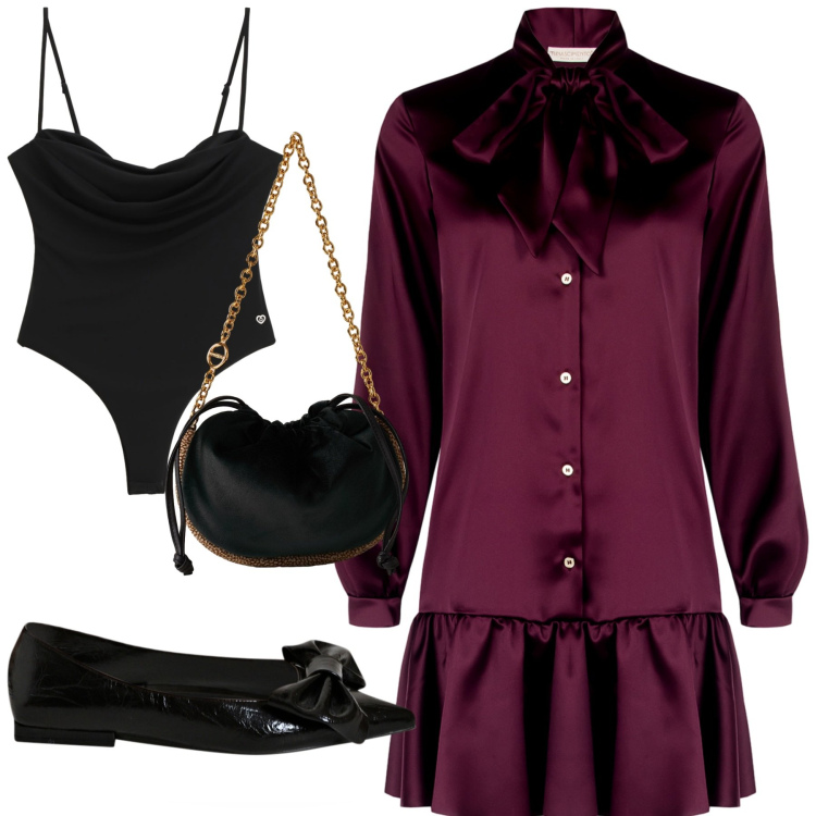 Outfit donna - Total look #2275471. Stile Chic per Serata fuori. look ideale per Petite. Abbinamento con vestiti chemisier, ballerine, body, borse a spalla.