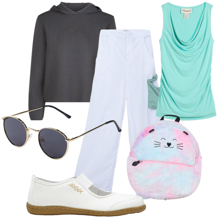 Outfit donna - Weekend io e il mio pelosetto. Stile Trendy per Tutti i giorni. Abbinamento con ballerine, occhiali da sole, top, zaini, pantaloni, maglieria.