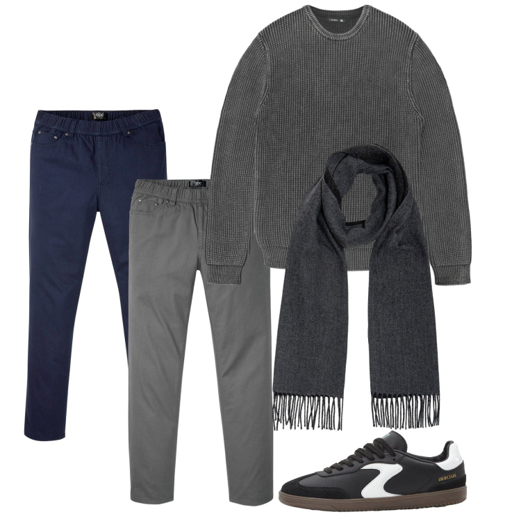 Outfit uomo - Dark. Stile Casual per Tutti i giorni. Abbinamento con pantaloni, sneakers, maglieria, sciarpe.