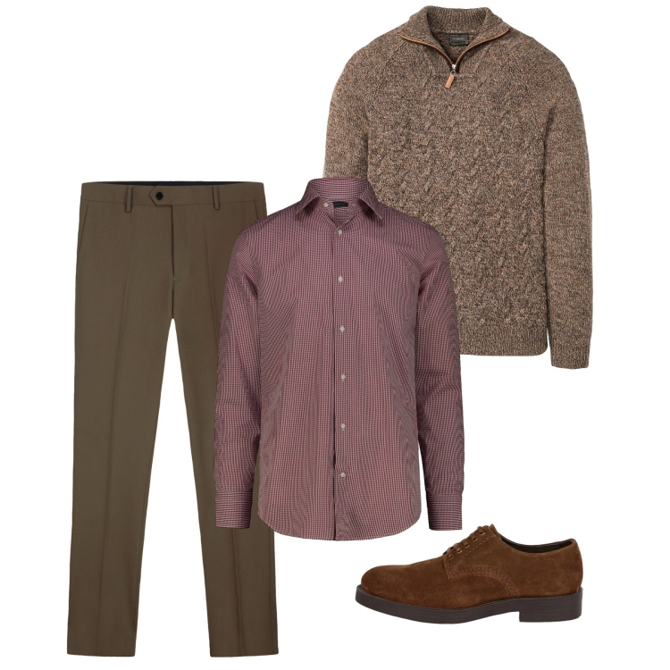 Outfit uomo - Ottobre. Stile Casual per Tutti i giorni. Abbinamento con maglieria, scarpe stringate, camicie, pantaloni.