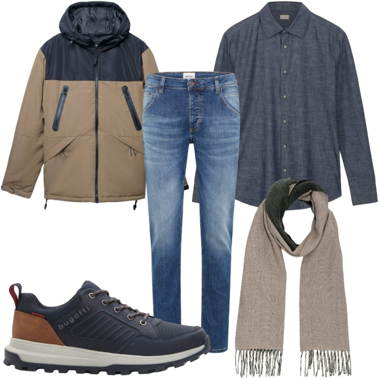 Outfit uomo - Total look #2275531. Stile Casual per Tutti i giorni. Abbinamento con jeans dritti, sneakers, bomber, sciarpe, camicie.