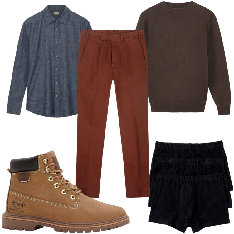 Outfit uomo - Total look #2275534. Stile Casual per Tutti i giorni. Abbinamento con boxer, stivali e stivaletti, pantaloni, maglieria, camicie.