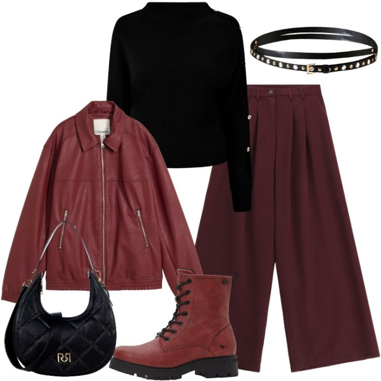 Outfit donna - Total look #2275535. Stile Casual per Tutti i giorni. Abbinamento con blazer, stivaletti, borse a tracolla, cinture, maglieria, pantaloni.