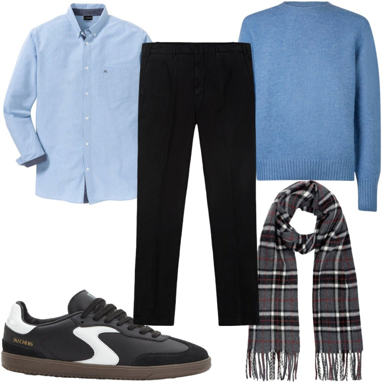 Outfit uomo - Total look #2275536. Stile Casual per Tutti i giorni. Abbinamento con camicie, sneakers, pantaloni, sciarpe, maglieria.